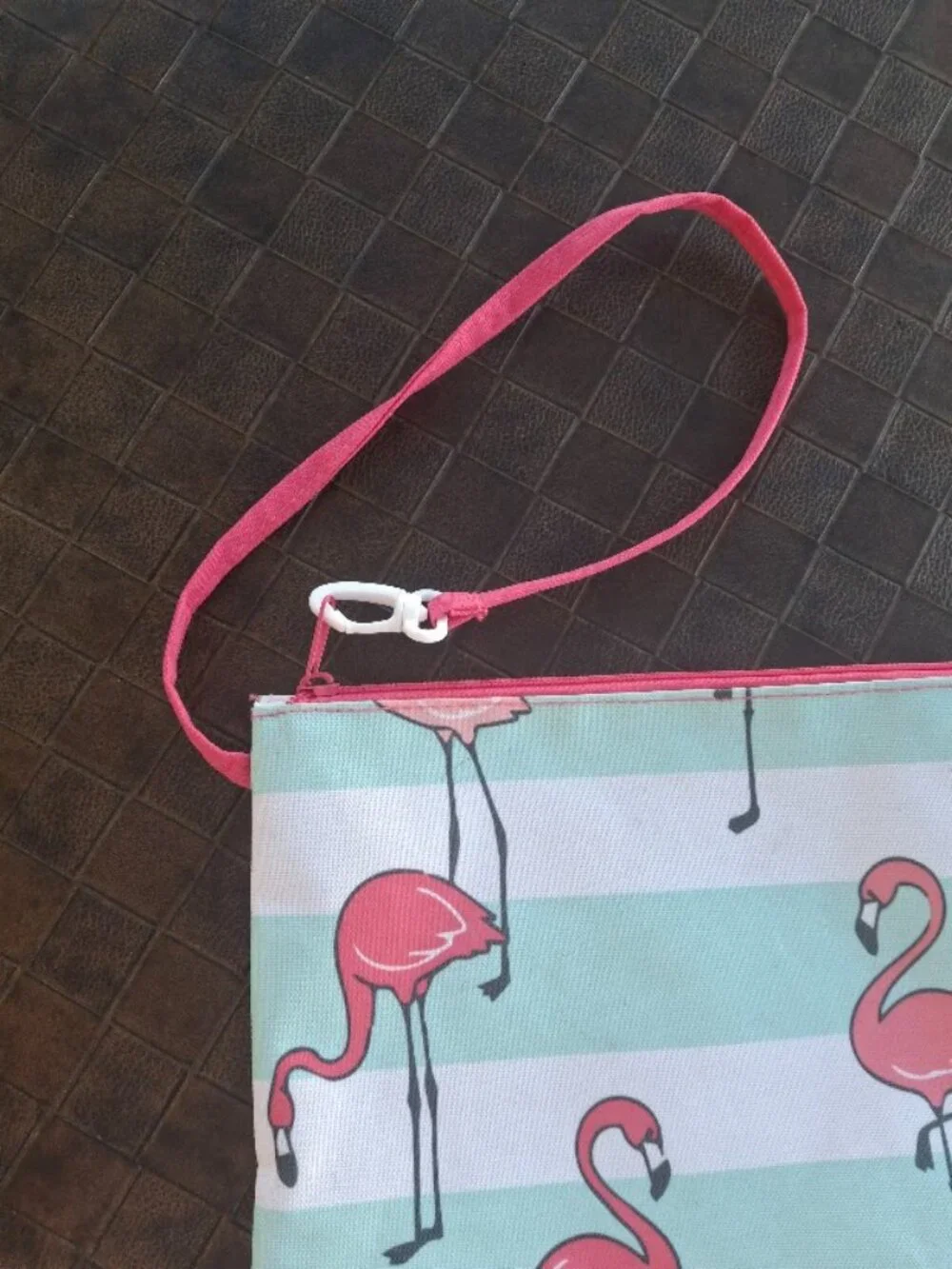 geckobrands Flamingo Stripe Swim Bag Waterproof Wet Dry Wristlet Coastal Preppy